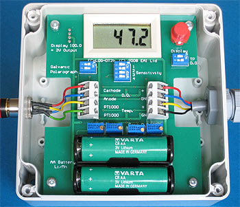 Data Logger Amplifier for Dissolved Oxygen Sensor and Pt1000 Temperature Sensor with Zoom-function and Display
